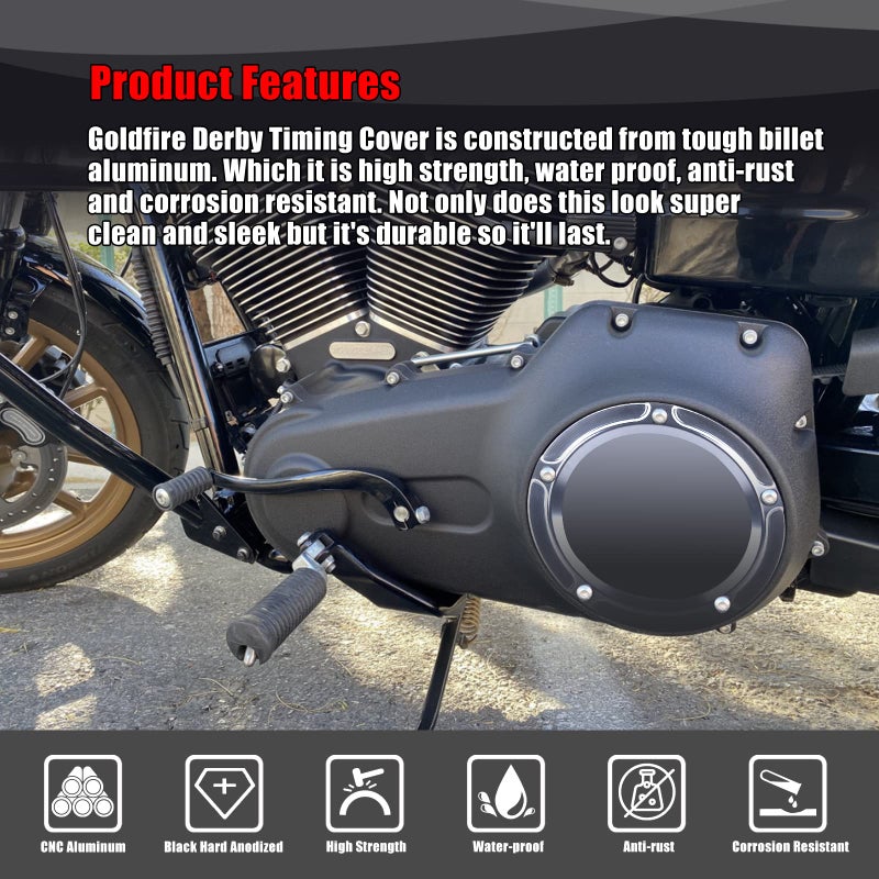 Goldfire 5 Hole Derby Timer Cover and Points Covers Fits for Harley 1999-2014 Big Twin Cam Touring Road King Electra Glide FLHR FLHX FXST Dyna (Black) - Image 4